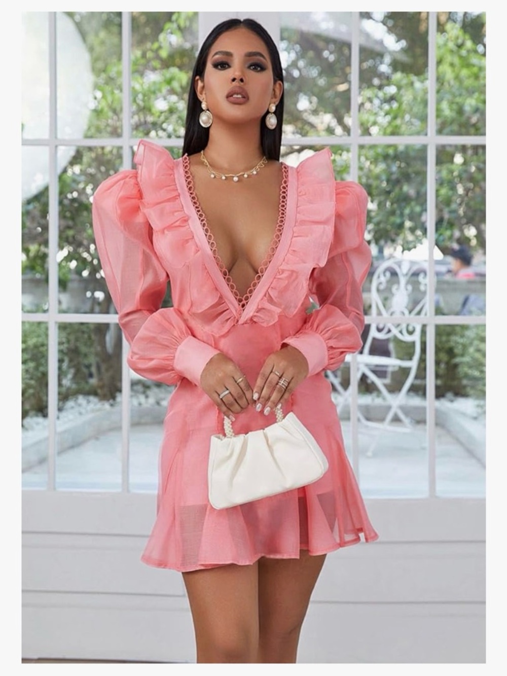 Pretty Pink Ruffle V-Neck - Picture 5 of 6